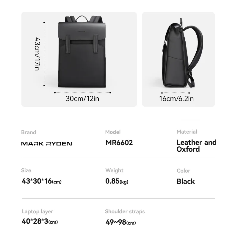 Mark Ryden MR 6602 Leather Laptop Backpack 15.6" – view 3